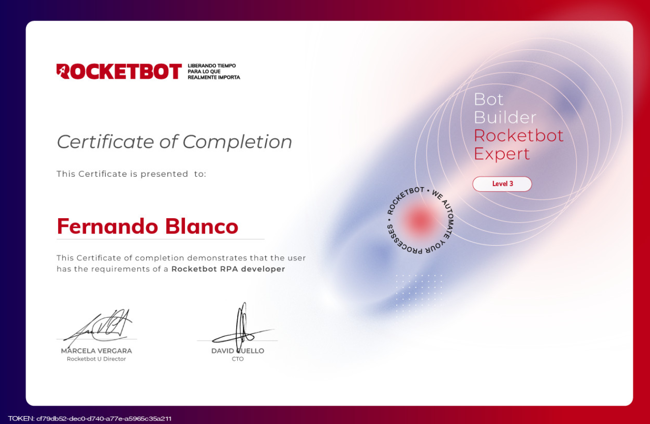 Certificado Bot Builder Rocketbot Expert Level 3